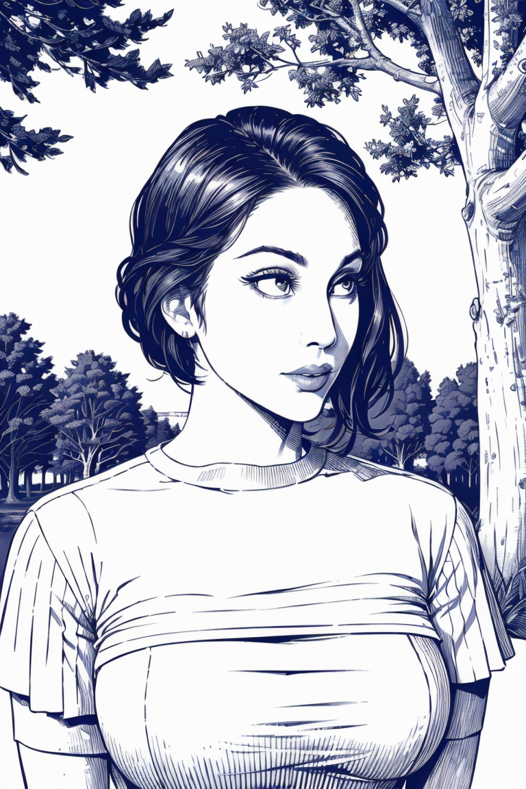 387077-2406263084-masterpiece,((upper body)),ballpoint pen drawing,a drawing of 1girl,looking away,upper body,closed mounth,short hair,outdoor,tre.png